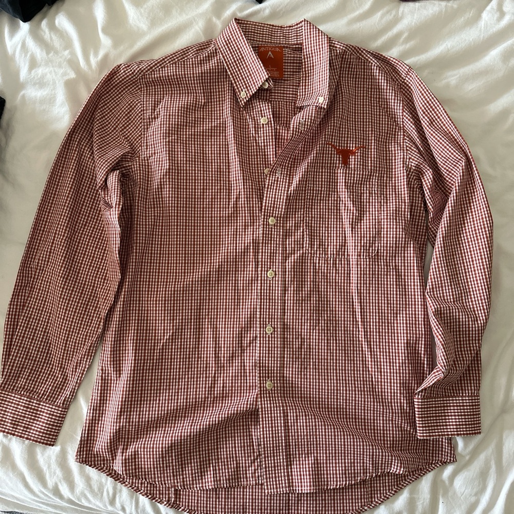 Longhorn Burnt Orange Checkered Button-Up Shirt